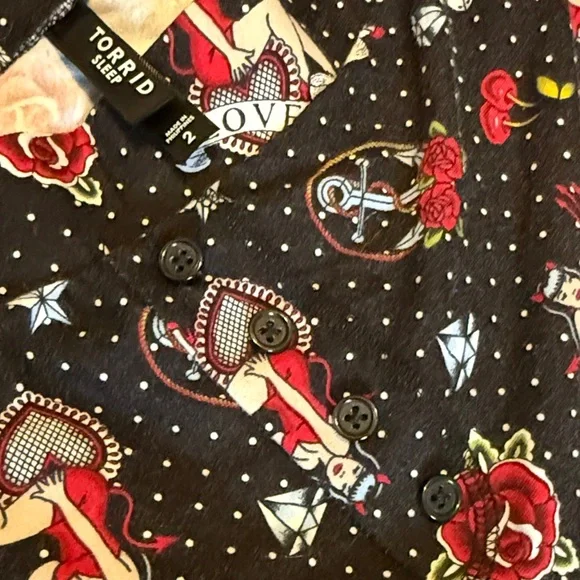 Torrid Pajama Pants She Devil with Dice Stars Hearts Diamonds Roses Plus Size 2 - Picture 6 of 6